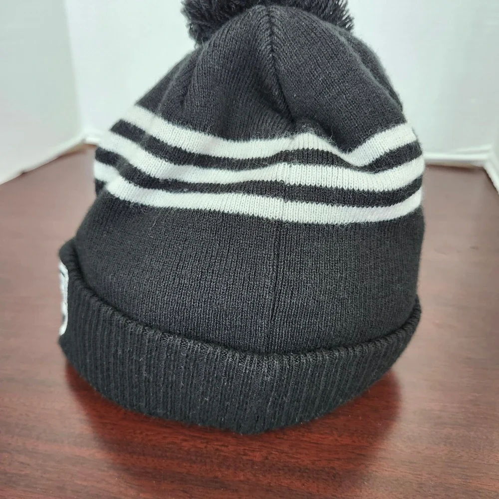 Adidas NHL Los Angeles Kings Beanie Black White Striped Pom Knit Hat One Size